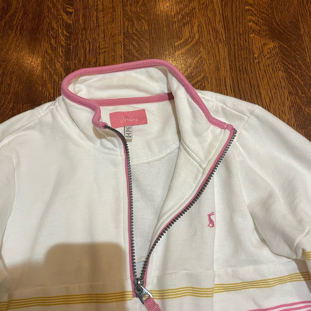Joules Girls Fairdale Cream Multi Stripe Quarter Zip - Picture 2 of 6